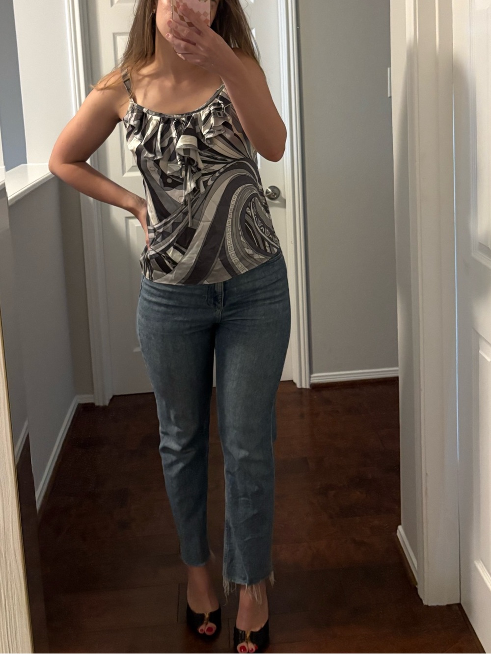 Satin Cami Tank Top - Gray/White
